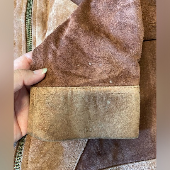 SUEDE PATCHWORK 70s STYLE ZIP UP LEATHER JACKET - Picture 14 of 14